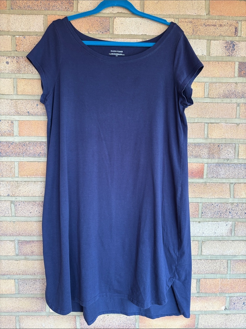 Eileen Fisher Organic Cotton Curved Shirttail Hem Navy Scoop Neck-Dress L - Picture 2 of 7